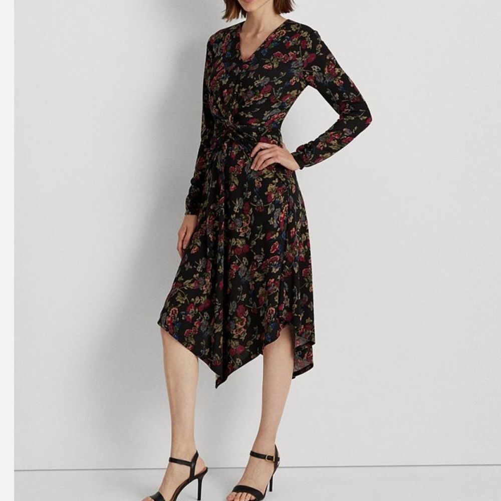 Lauren Ralph Lauren Floral Dress Plus Size 20W Long jersey Sleeve Women Stretch